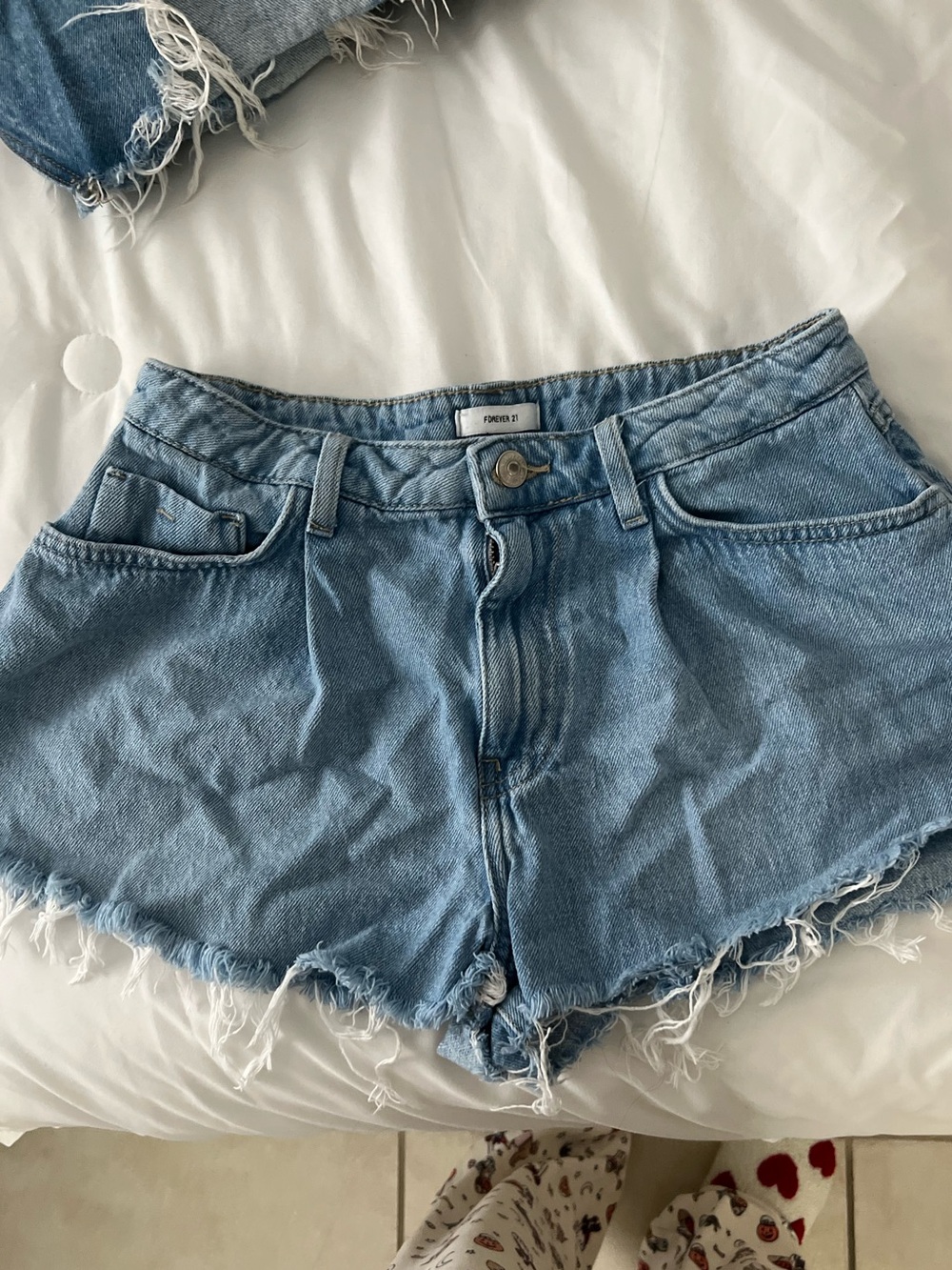 Forever 21 Light Blue Distressed Denim Cutoff Shorts